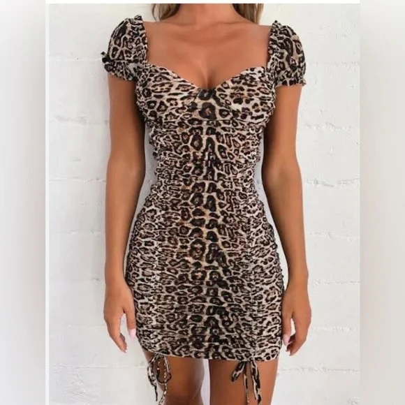🆕Tiger Mist - Toronto leopard print ruched mini dress - Picture 4 of 10